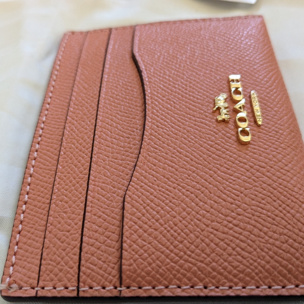 Coach Light Coral / Gold CrossGrain Leather Slim Id Case New with Tags ❤ - Picture 4 of 4